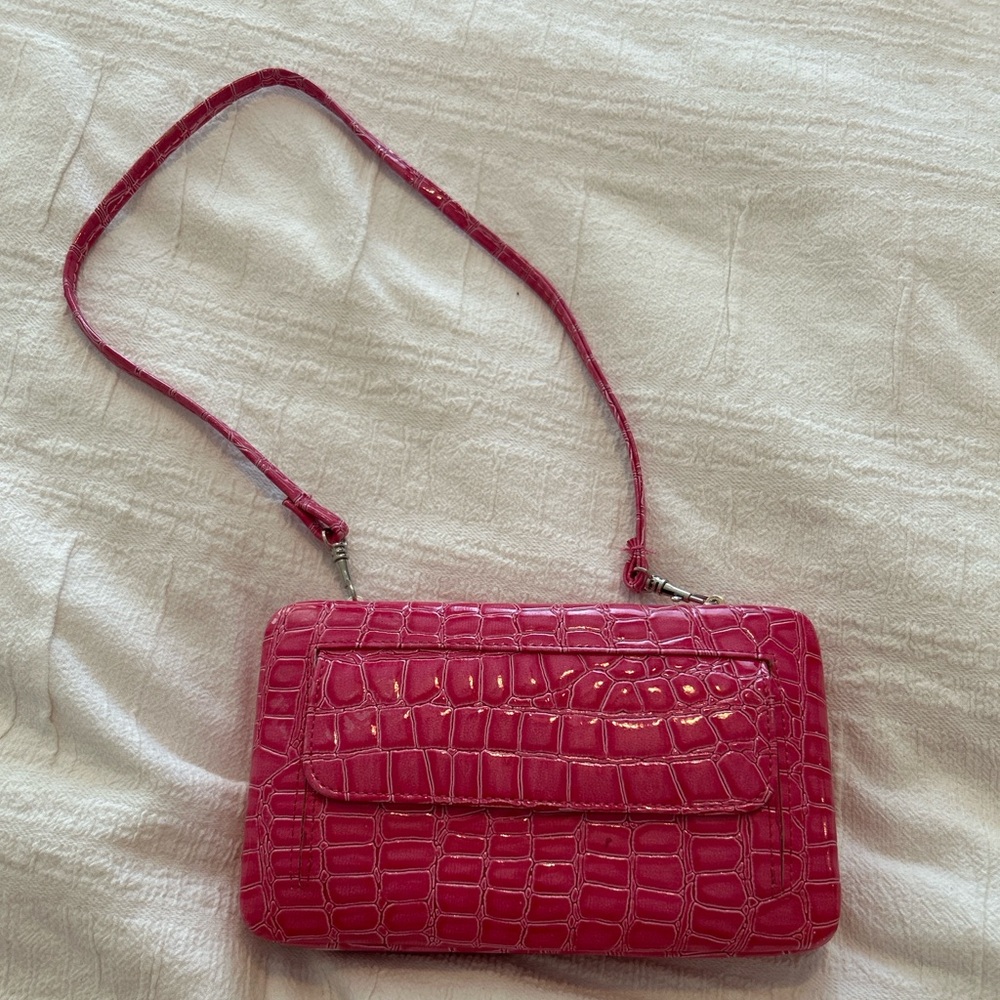Arcadia Pink Croc Embossed Wallet Crossbody Clutch